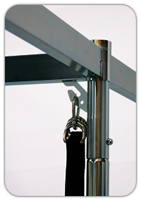 When not in use, the four ankle and wrist suspension straps can be hung neatly on the frame